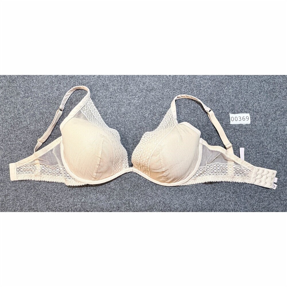 Victoria's Secret Incredible Plunge Push Up Bra 34DDD Beige Lace Underwire